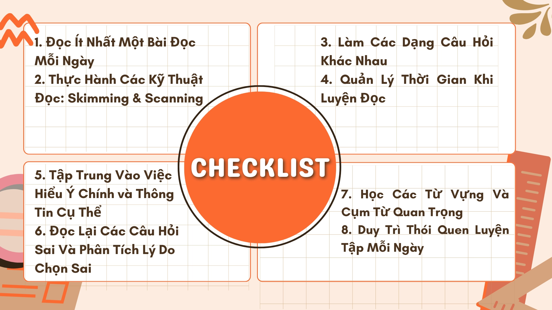 Check list luyện IELTS reading